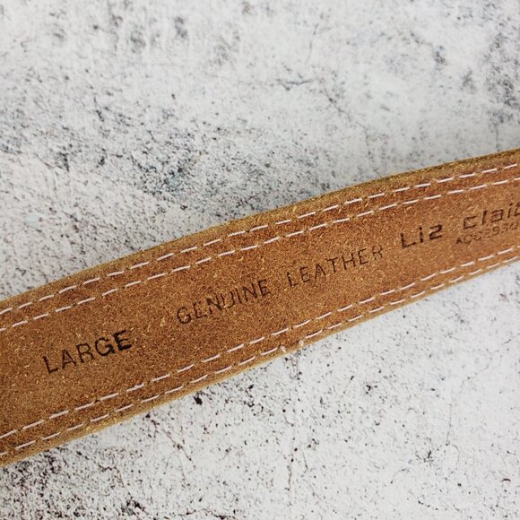 Vintage Genuine Leather Belt tan Brown Art Deco Bohemian Ethnic Western size L - Picture 5 of 8